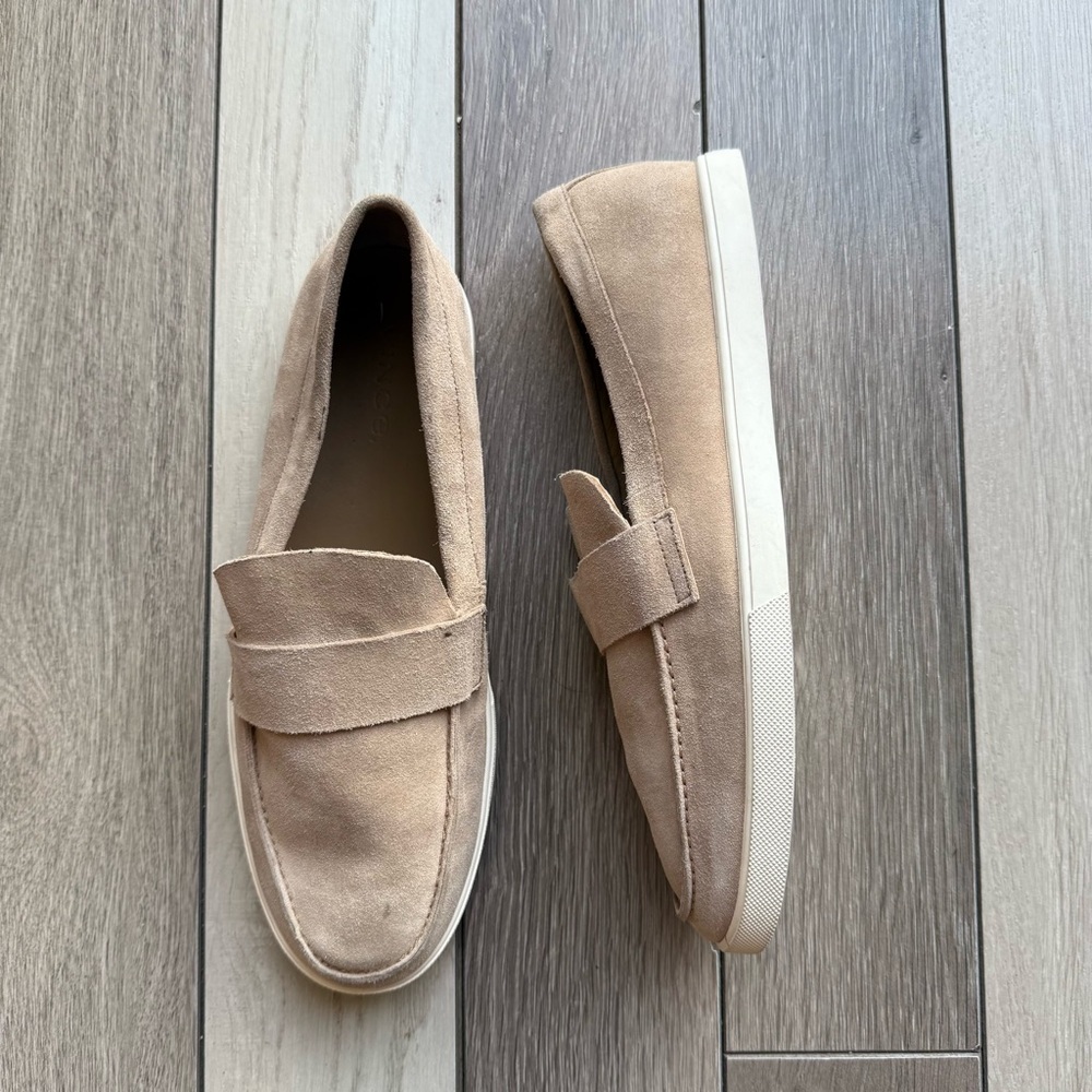 Vince Tan Suede Loafers Slip-On Style - Picture 3 of 9